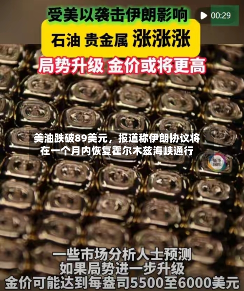 美油跌破89美元，报道称伊朗协议将在一个月内恢复霍尔木兹海峡通行