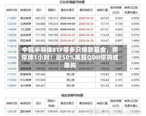 中韩半导体ETF等多只爆款基金，将停牌1小时！近50%美股QDII停购或限购