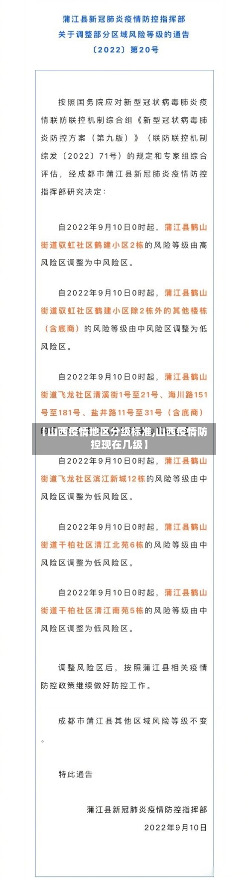 【山西疫情地区分级标准,山西疫情防控现在几级】